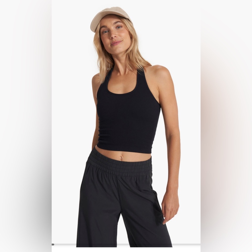 Vuori Women’s Simplicity Halter Rib Tank in Black , size Small